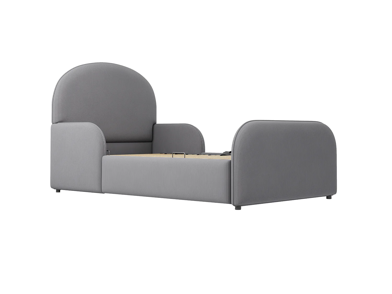 Lit coffre enfant 90x200 cm avec sommier à lattes - Tissu en velours gris