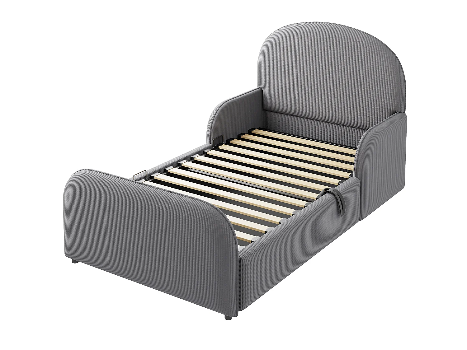 Lit coffre enfant 90x200 cm avec sommier à lattes - Tissu en velours gris