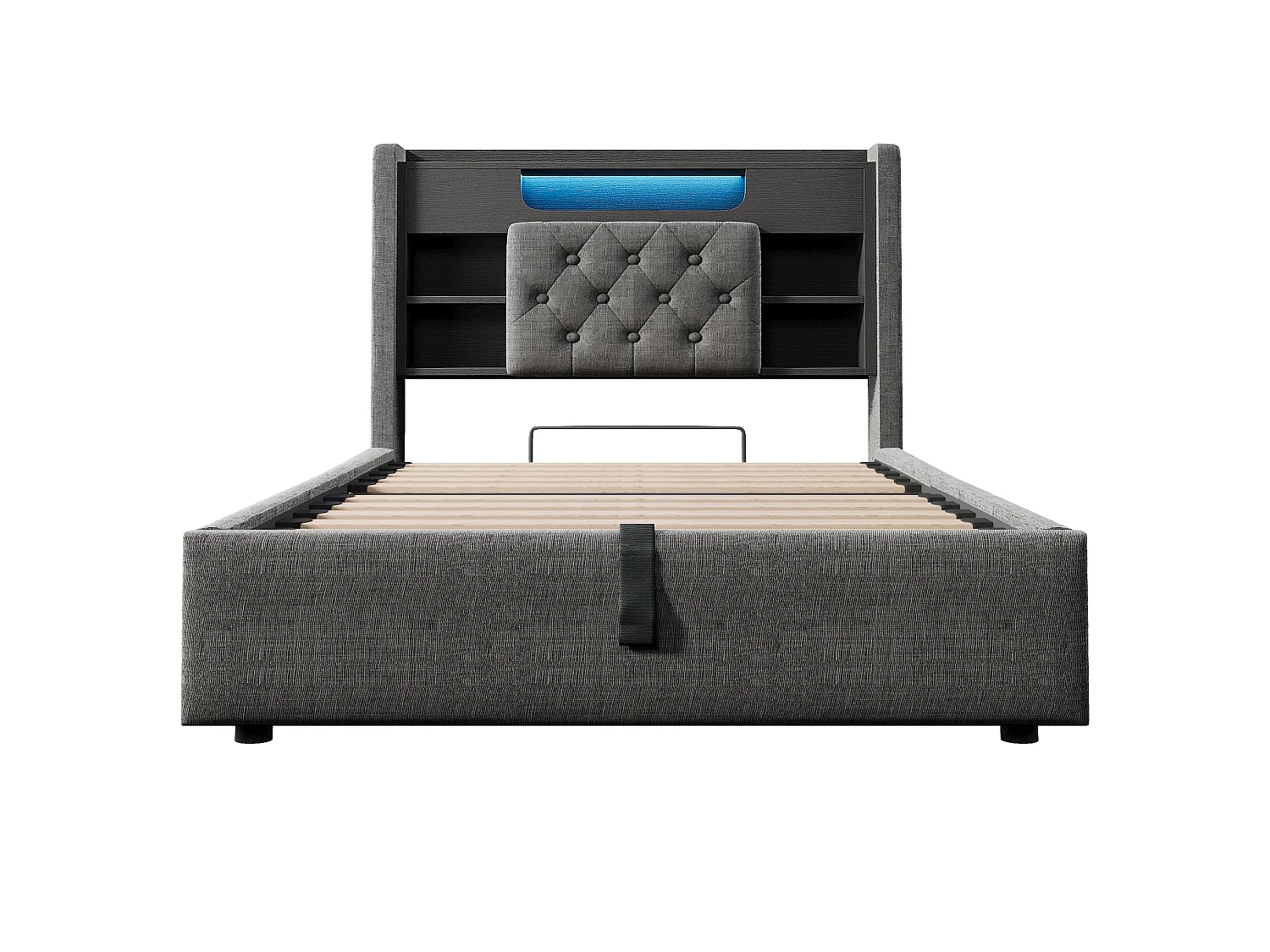 Lit coffre enfant 90x200 cm avec LED et USB/Type-C - Lit simple en lin gris
