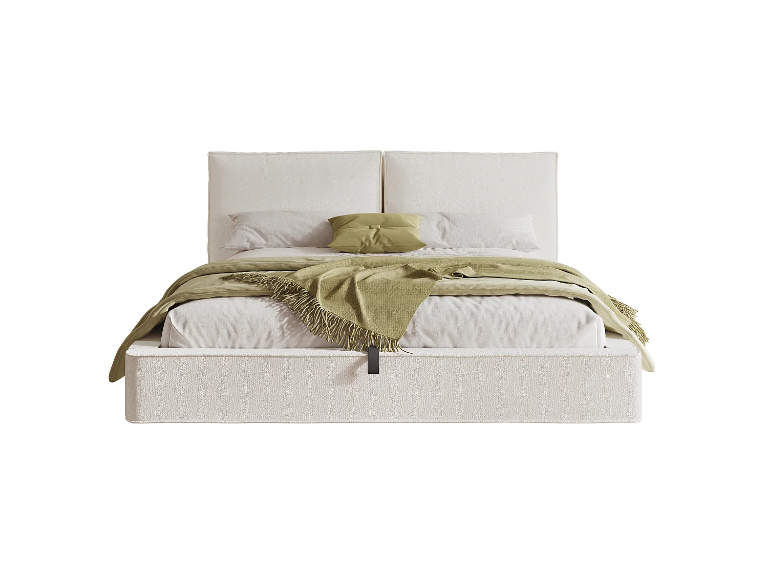 Lit coffre adulte 180x200 cm tissu bouclé avec sommier à lattes - Lit double beige