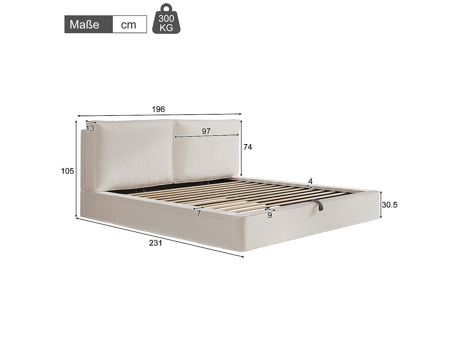 Lit coffre adulte 180x200 cm tissu bouclé avec sommier à lattes - Lit double beige