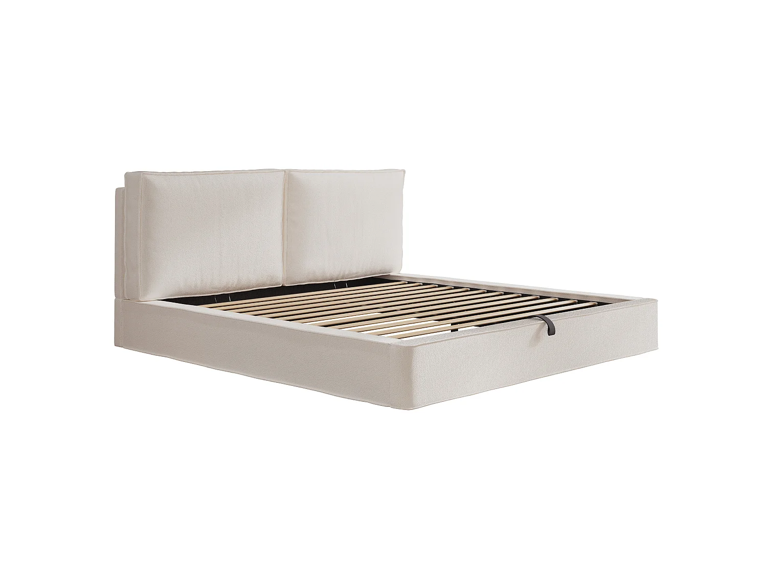 Lit coffre adulte 180x200 cm tissu bouclé avec sommier à lattes - Lit double beige