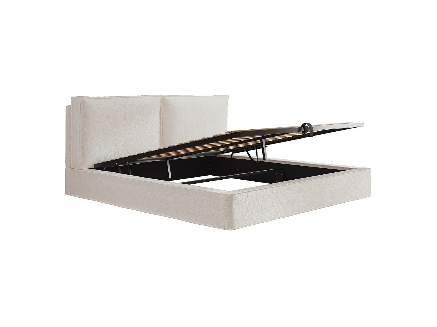 Lit coffre adulte 180x200 cm tissu bouclé avec sommier à lattes - Lit double beige