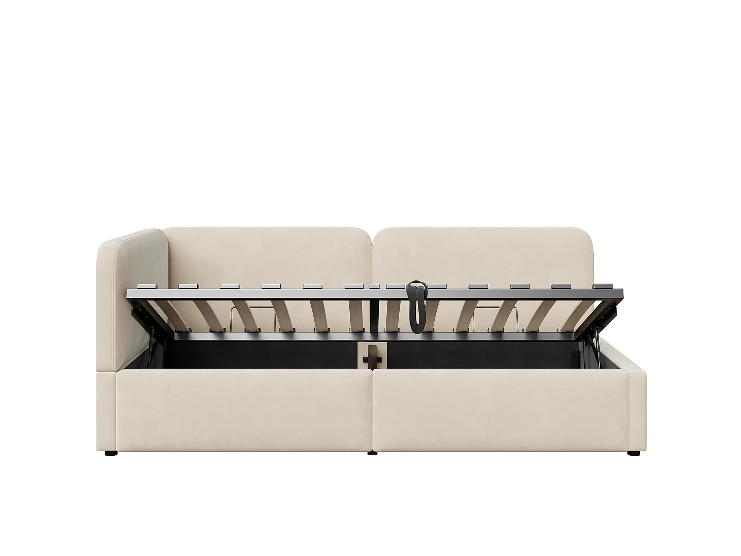 Lit coffre 90x200 cm en velours beige - Lit banquette pour enfant et adulte
