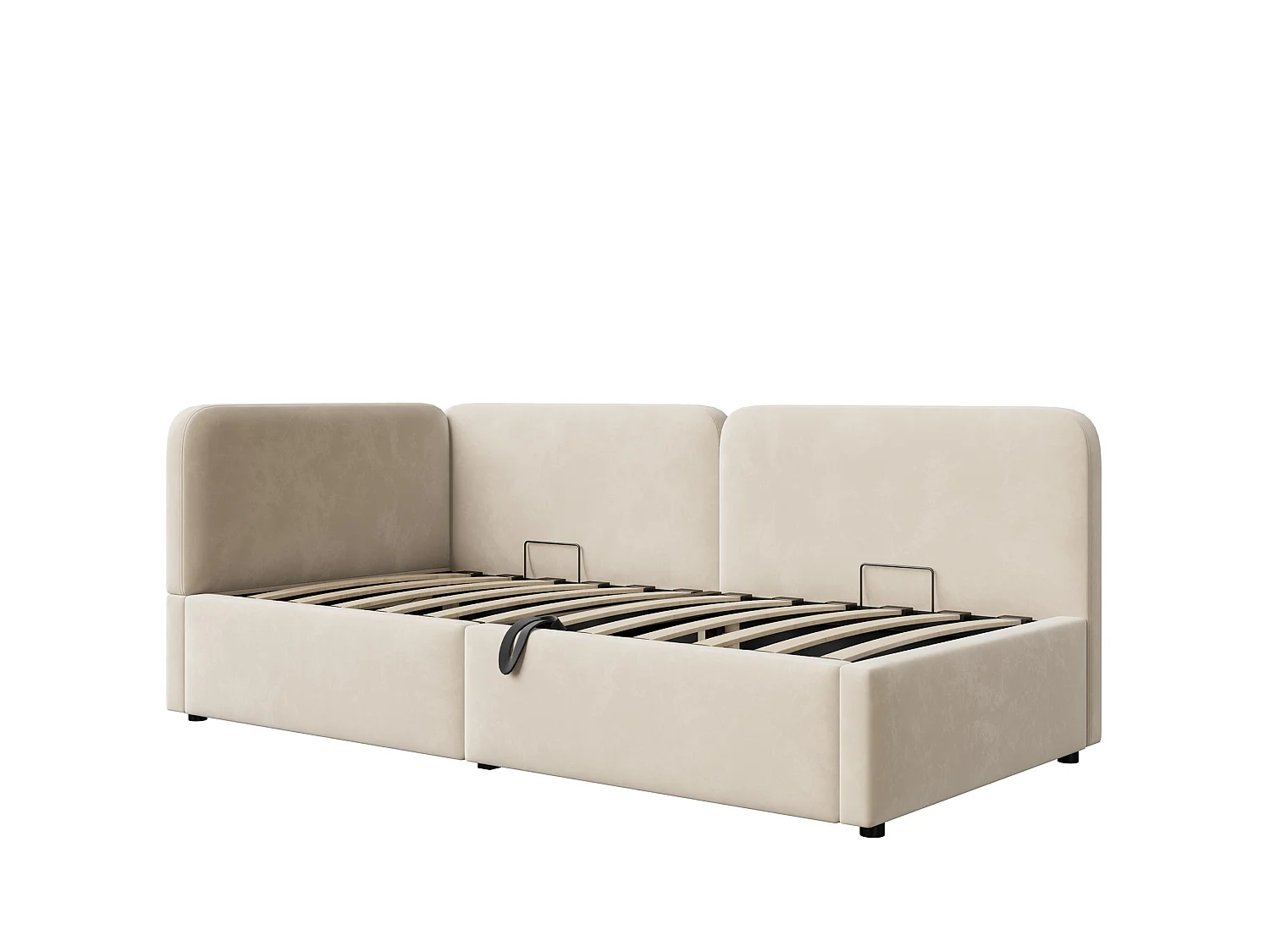 Lit coffre 90x200 cm en velours beige - Lit banquette pour enfant et adulte