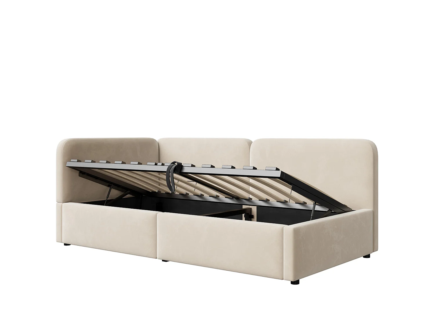 Lit coffre 90x200 cm en velours beige - Lit banquette pour enfant et adulte