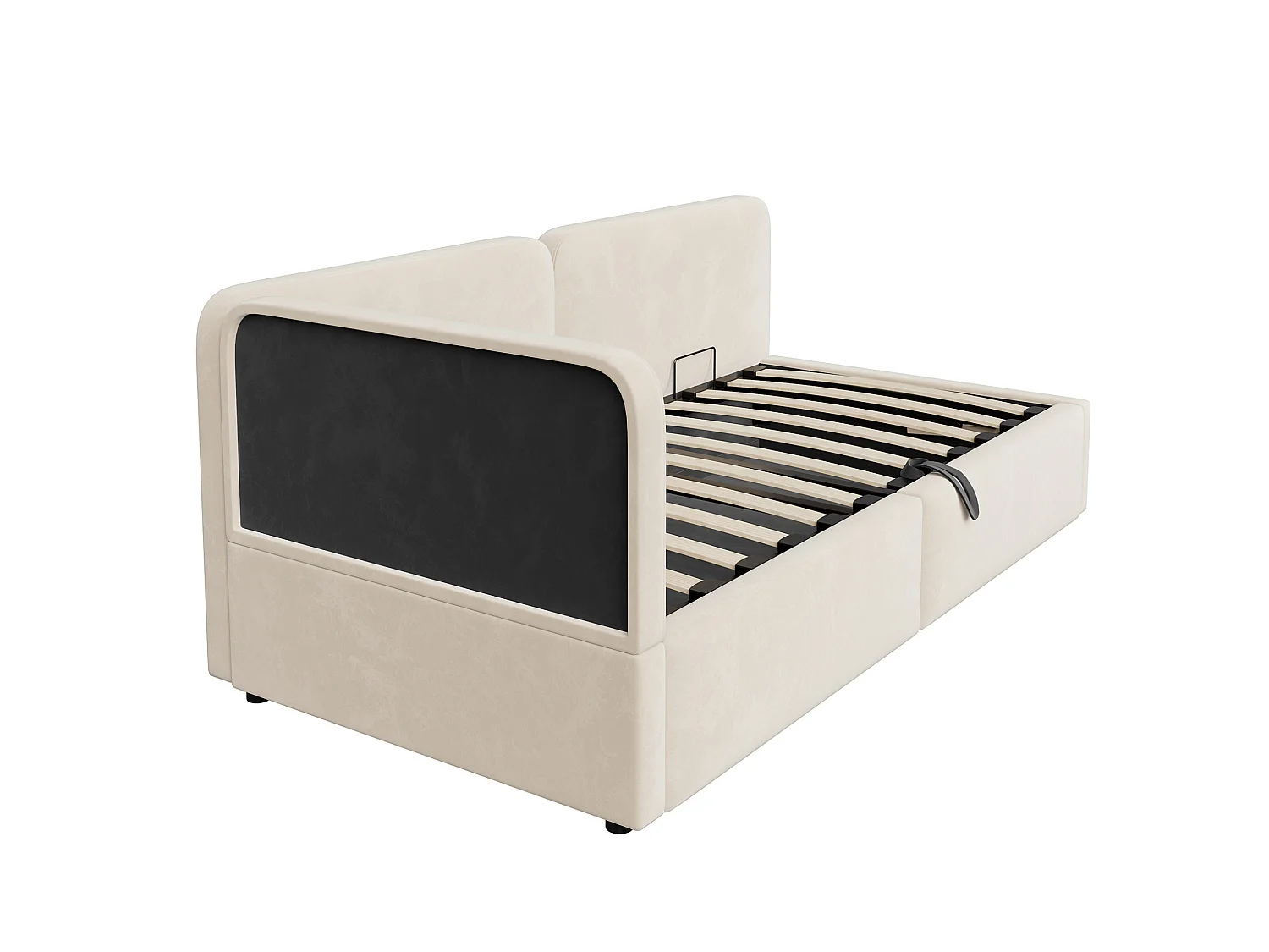 Lit coffre 90x200 cm en velours beige - Lit banquette pour enfant et adulte