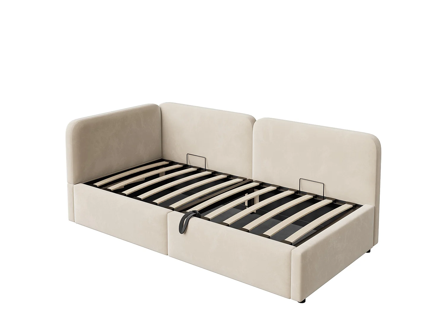 Lit coffre 90x200 cm en velours beige - Lit banquette pour enfant et adulte
