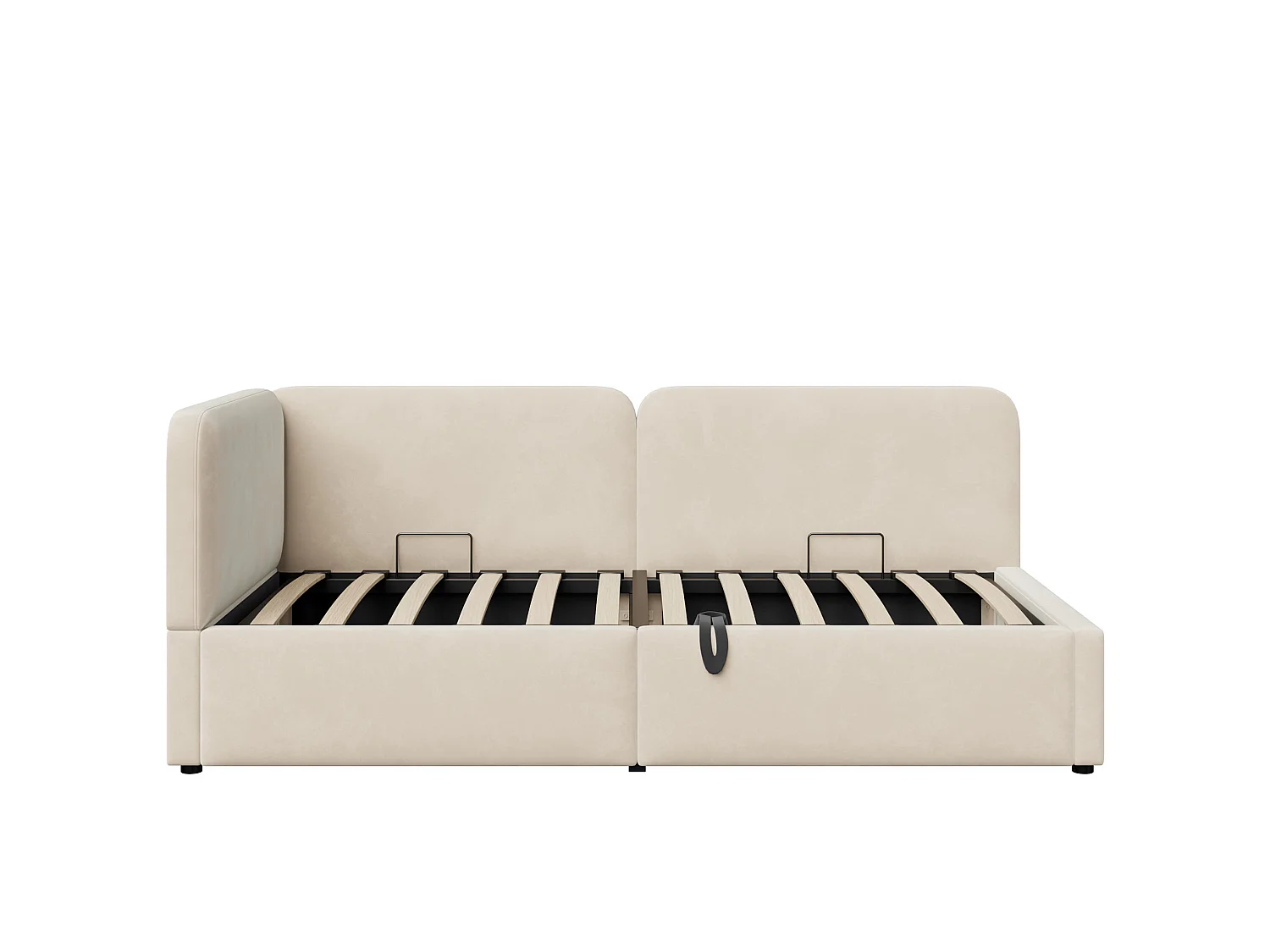 Lit coffre 90x200 cm en velours beige - Lit banquette pour enfant et adulte