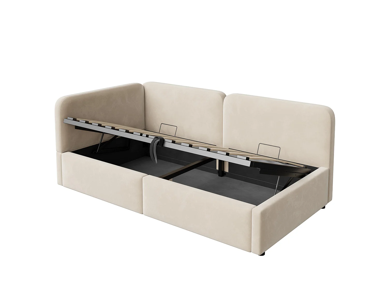 Lit coffre 90x200 cm en velours beige - Lit banquette pour enfant et adulte