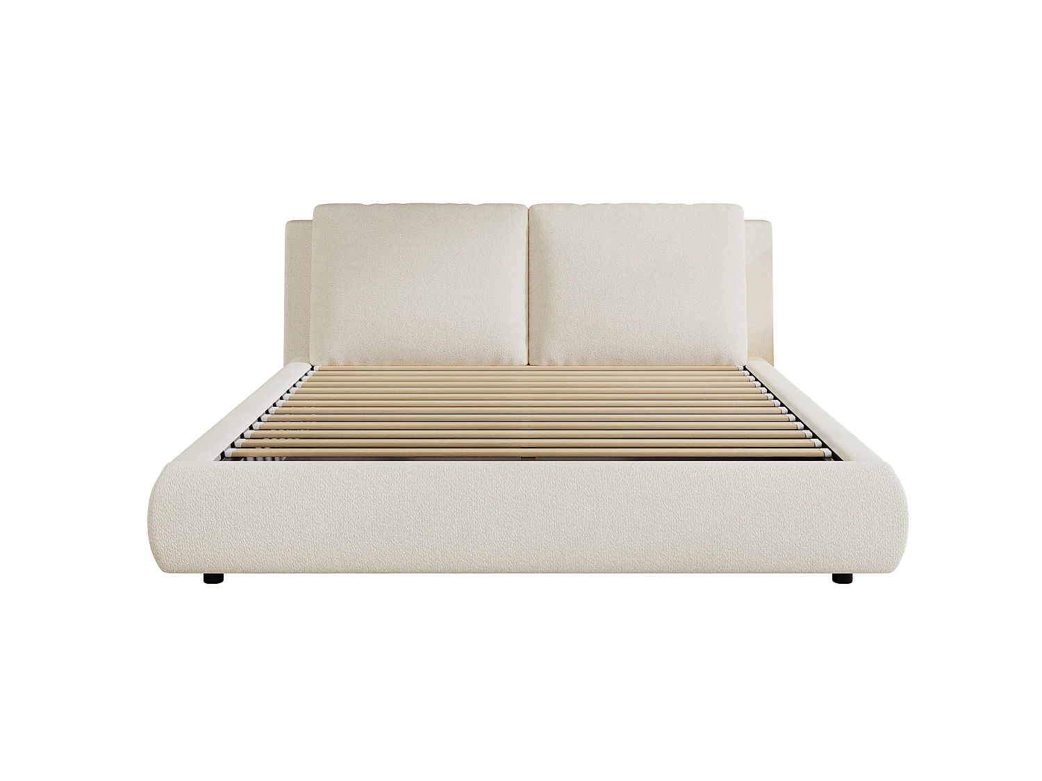 Cama con almacenamiento para adultos de 160x200 cm con somier de láminas - Tela bouclé beige
