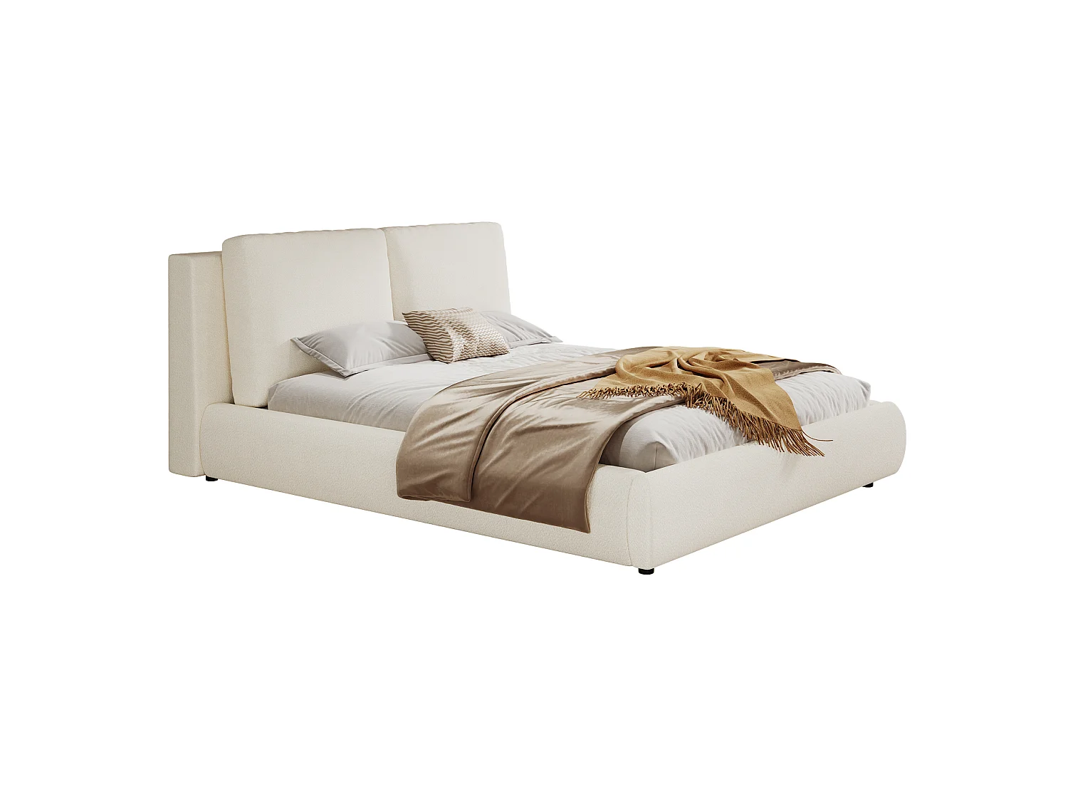 Cama con almacenamiento para adultos de 160x200 cm con somier de láminas - Tela bouclé beige