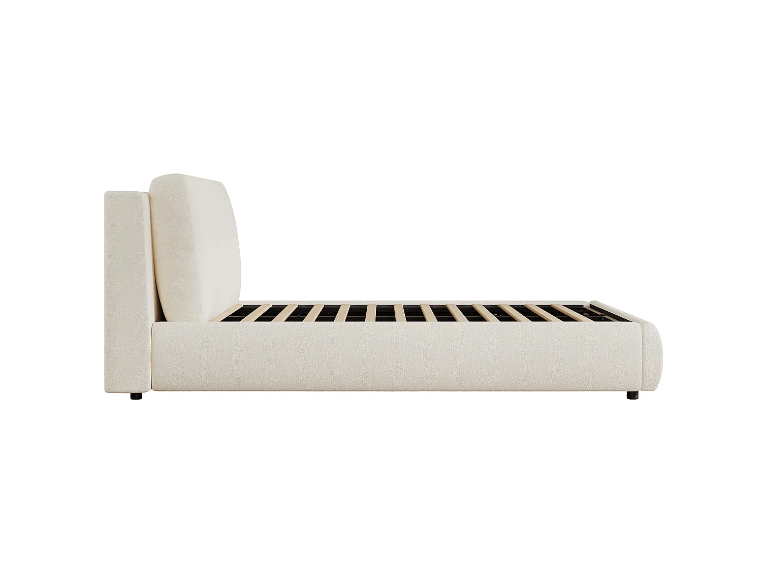 Cama con almacenamiento para adultos de 160x200 cm con somier de láminas - Tela bouclé beige