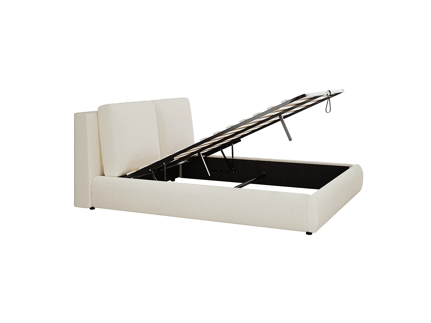 Cama con almacenamiento para adultos de 160x200 cm con somier de láminas - Tela bouclé beige