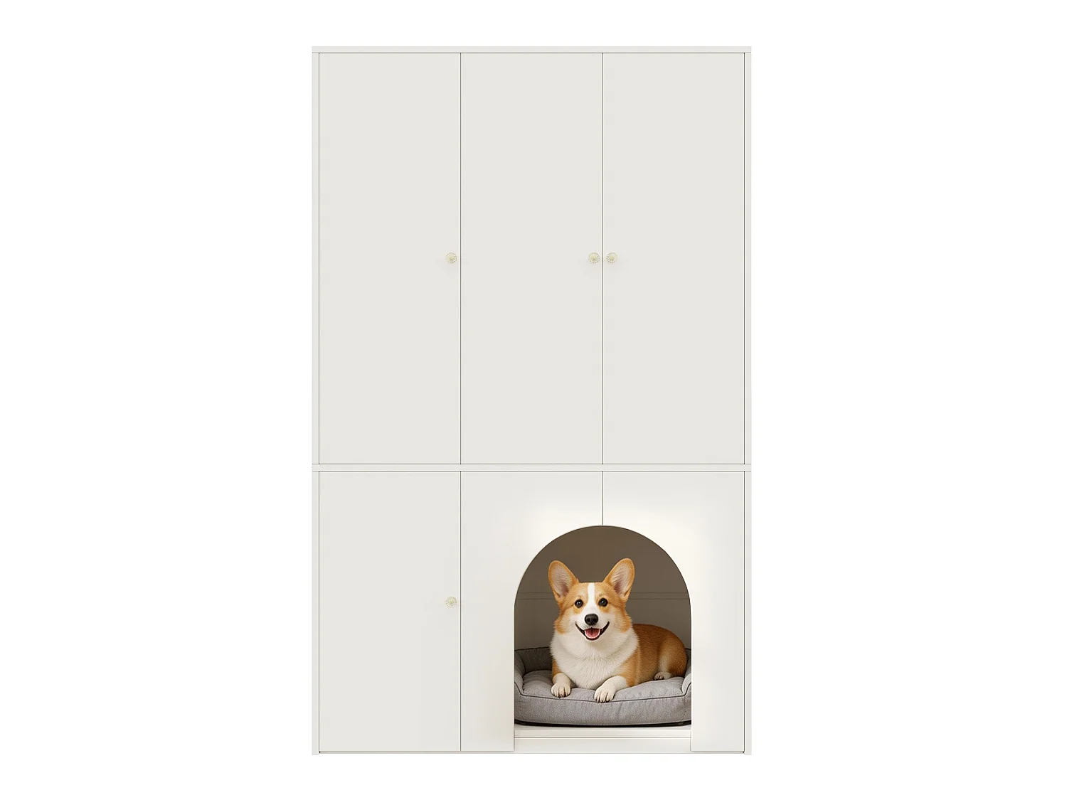 Roupeiro com bengaleiro e portas, nicho para animais de estimação - Branco