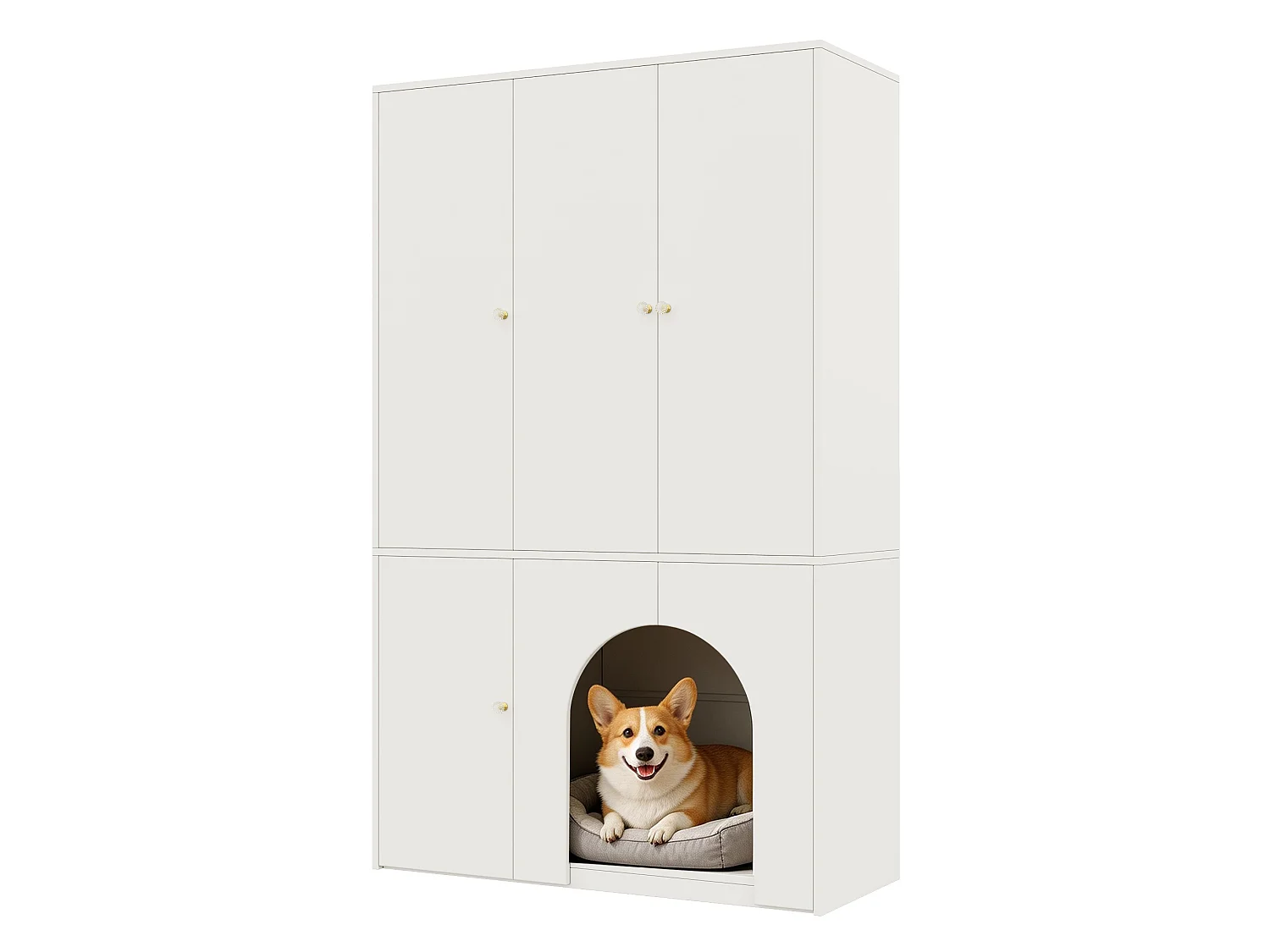 Roupeiro com bengaleiro e portas, nicho para animais de estimação - Branco