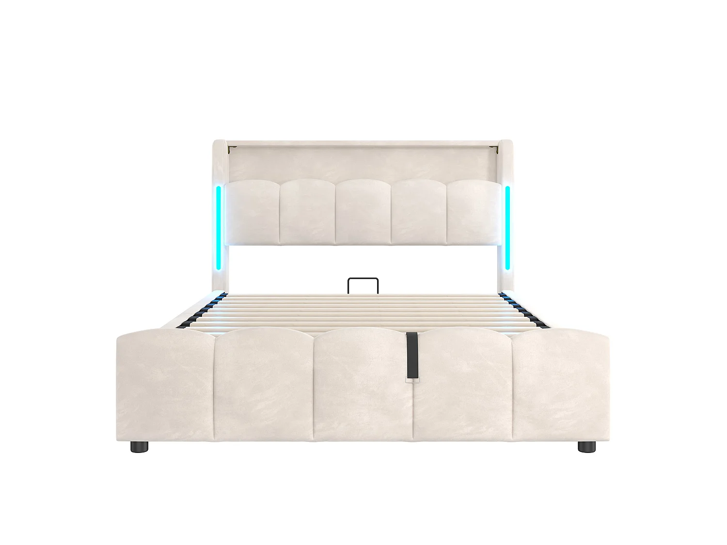 Opbergbed voor volwassenen 140x200 cm met LED-verlichting en USB-poorten - Beige fluweel