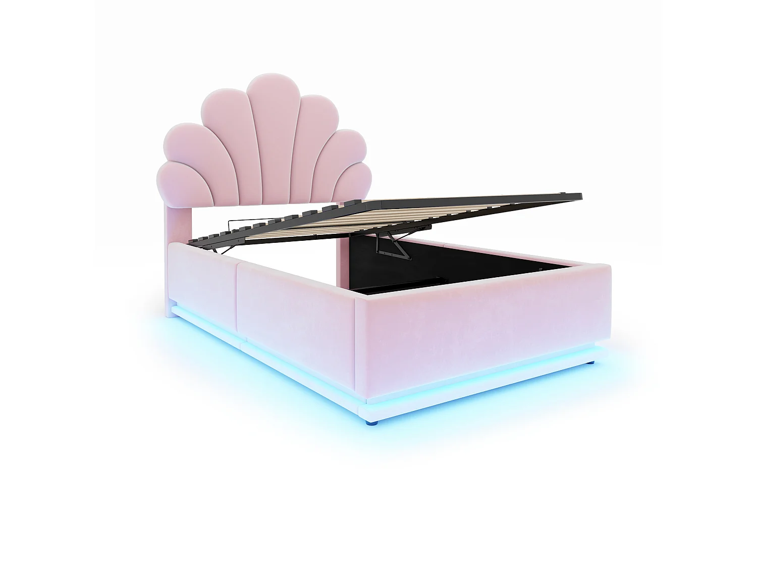 Lit coffre capitonné 90x200cm - avec lumière LED - Cadre en métal - Tissu velours - rose (Matelas non inclus)