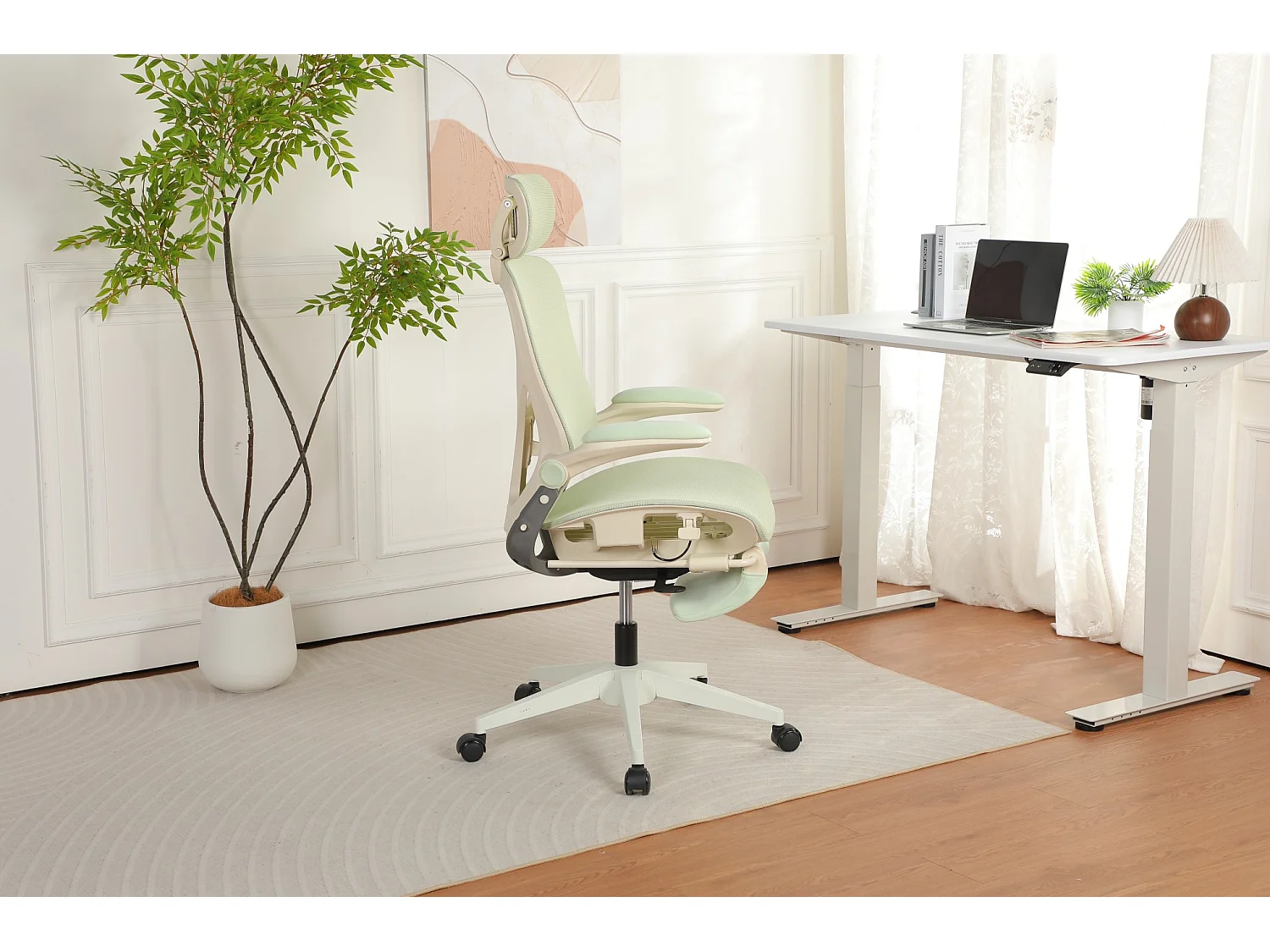 Chaise de bureau ergonomique pliante en maille vert - Avec dossier réglable