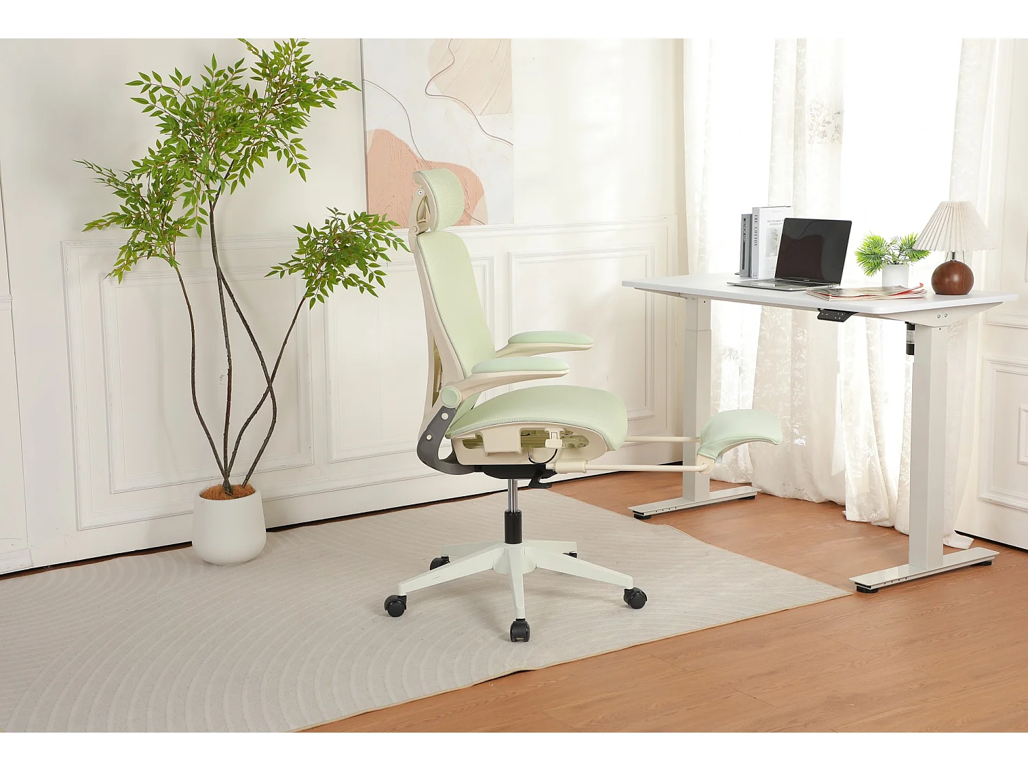 Chaise de bureau ergonomique pliante en maille vert - Avec dossier réglable