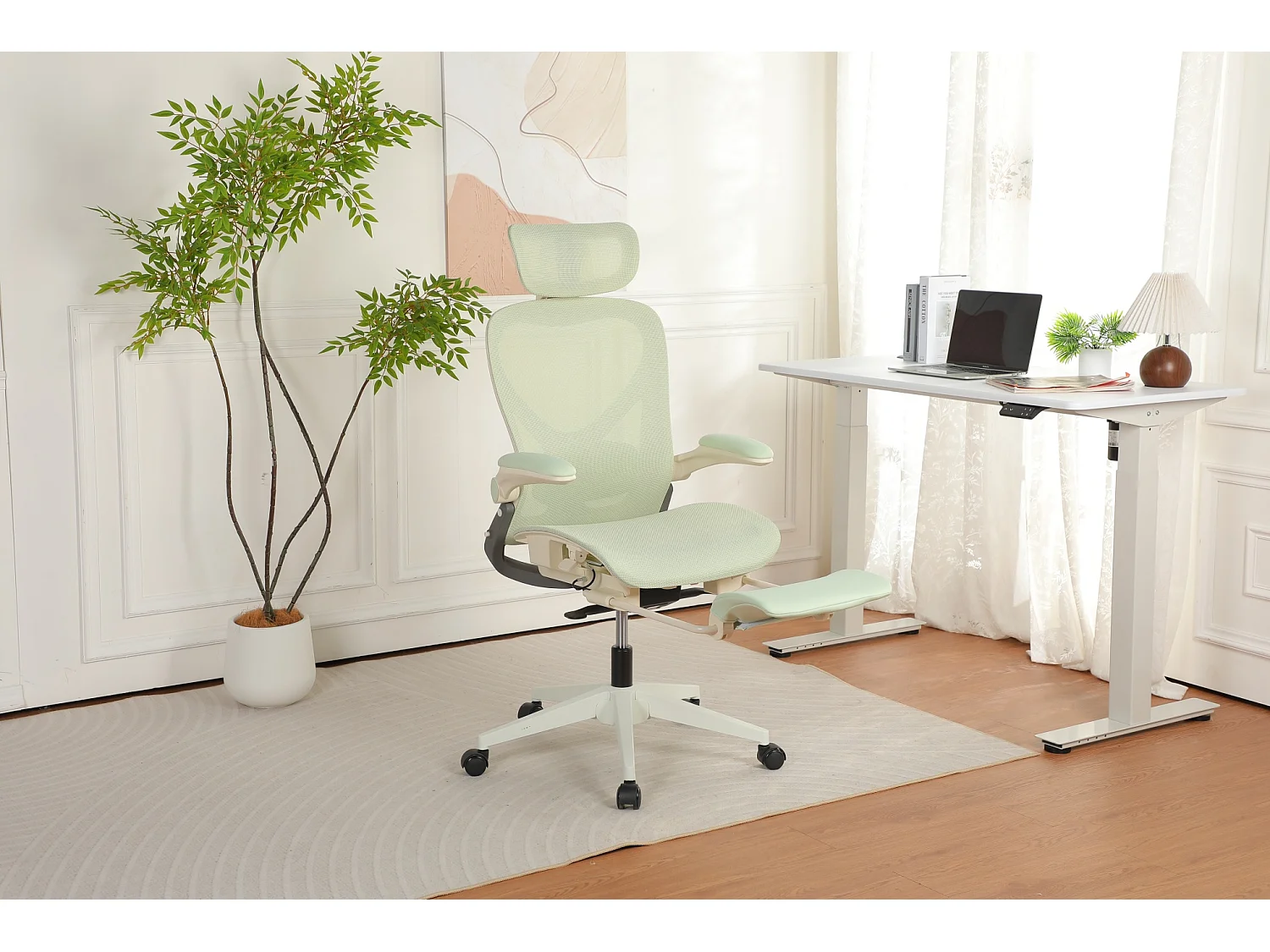 Chaise de bureau ergonomique pliante en maille vert - Avec dossier réglable