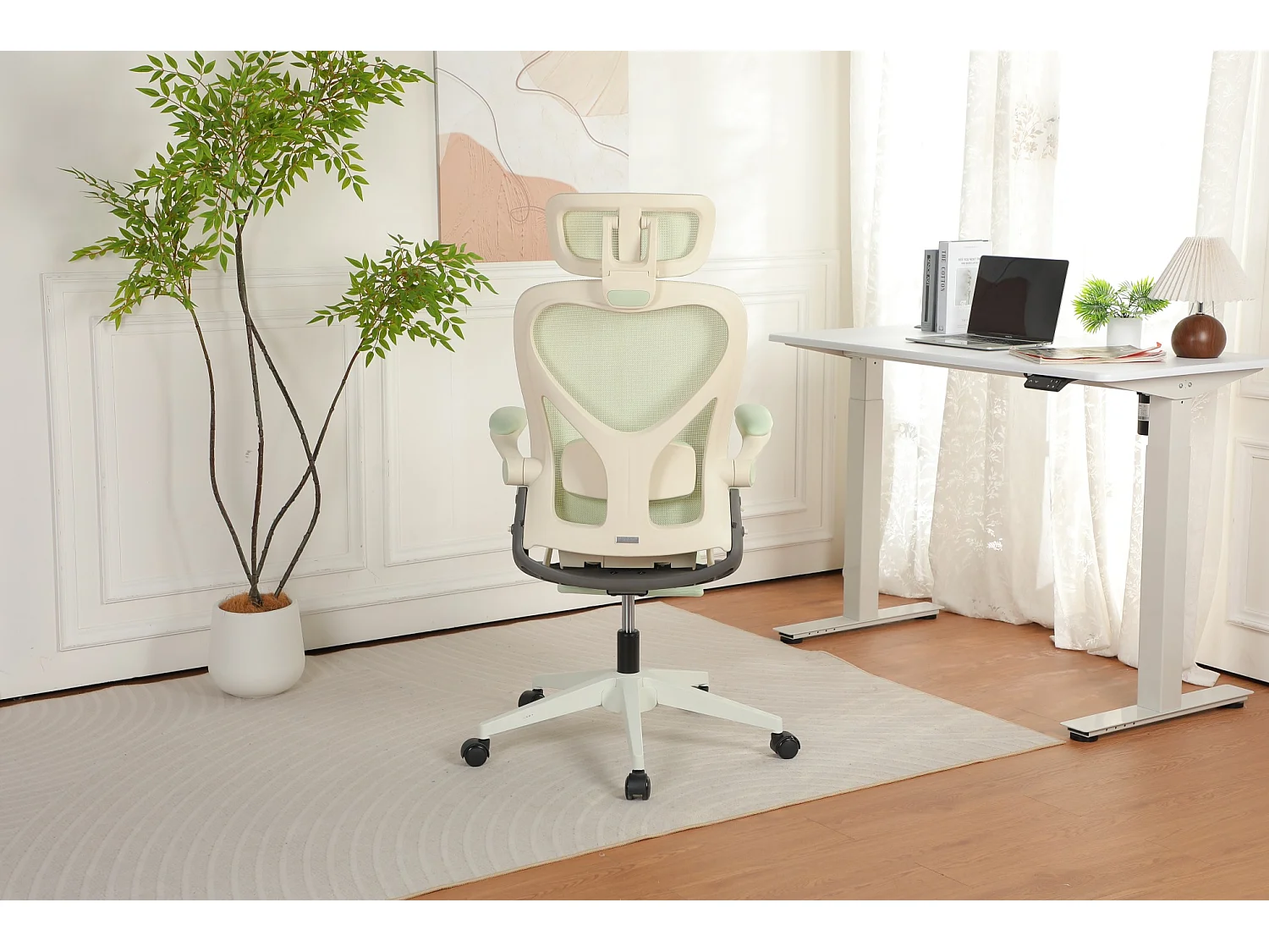 Chaise de bureau ergonomique pliante en maille vert - Avec dossier réglable