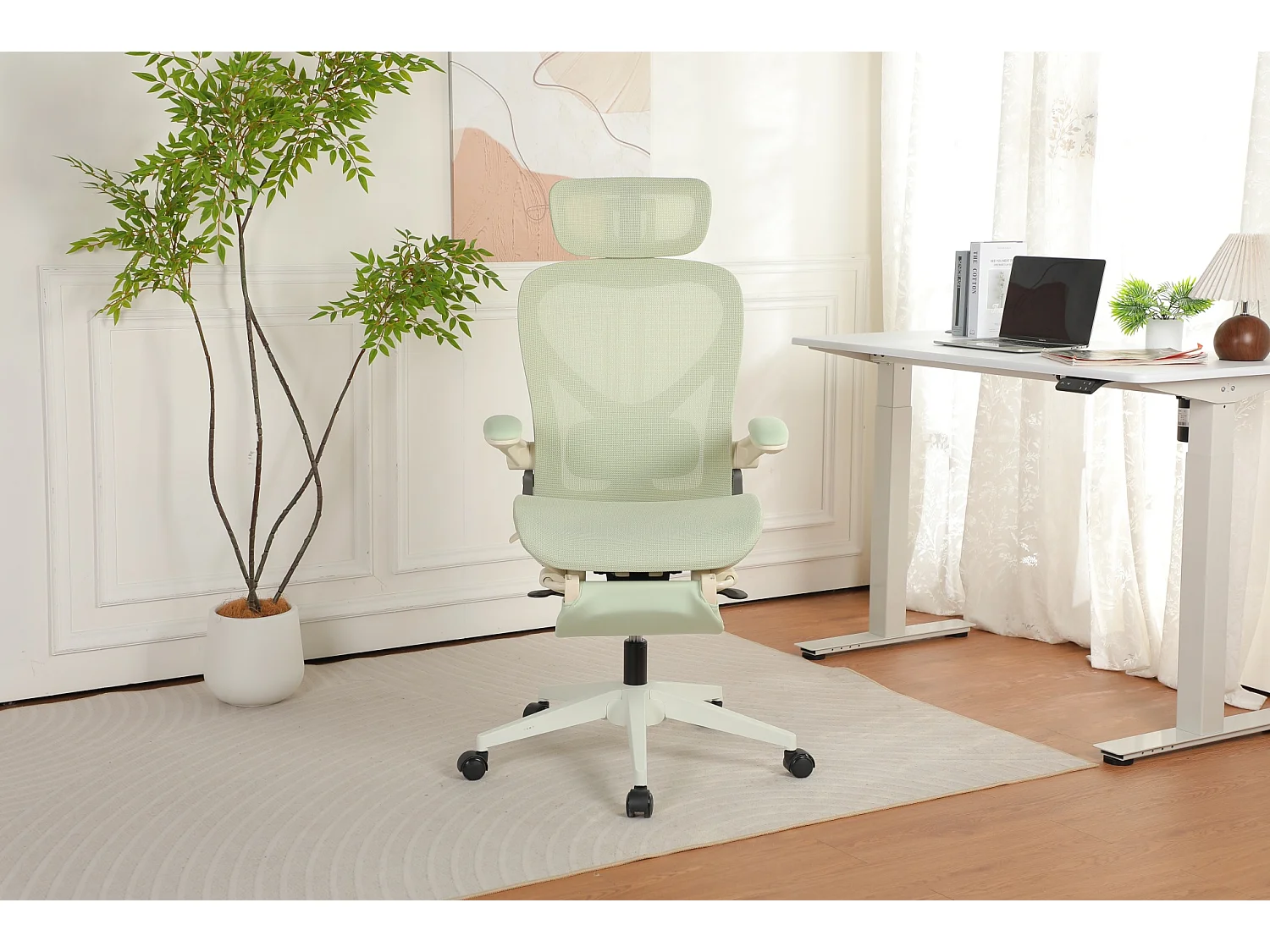 Chaise de bureau ergonomique pliante en maille vert - Avec dossier réglable
