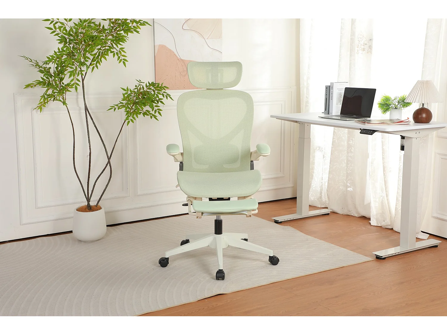 Chaise de bureau ergonomique pliante en maille vert - Avec dossier réglable