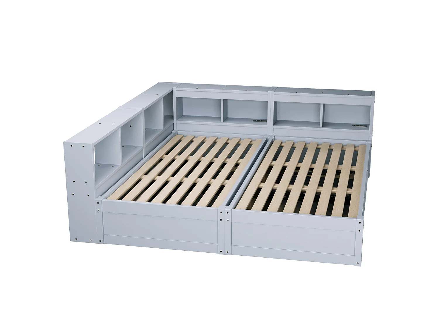 Lit coffre enfant 90/180x200 cm avec LED, prises intégrées et rangements - Bois en MDF gris