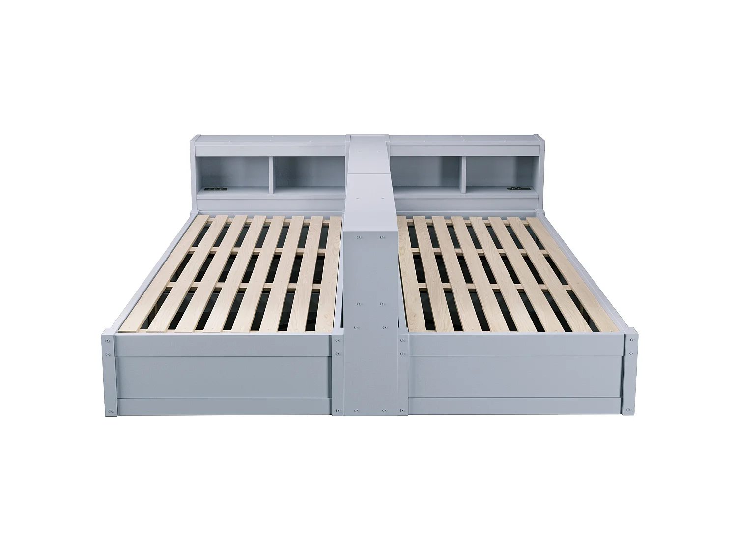 Lit coffre enfant 90/180x200 cm avec LED, prises intégrées et rangements - Bois en MDF gris