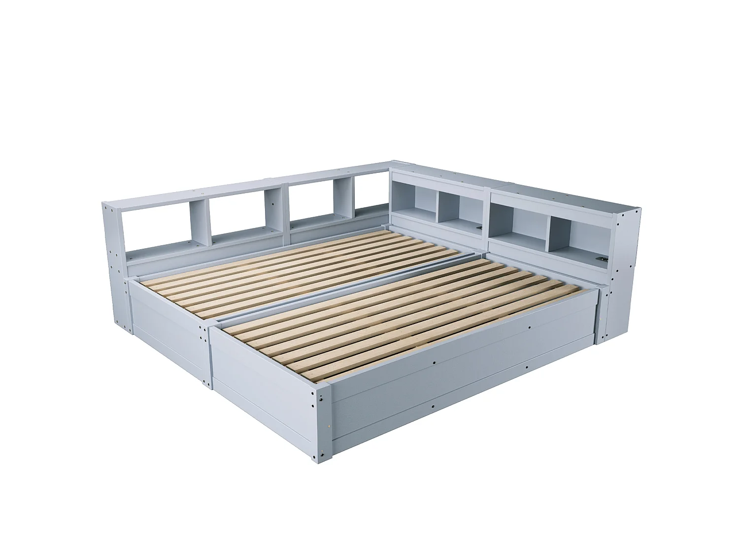 Lit coffre enfant 90/180x200 cm avec LED, prises intégrées et rangements - Bois en MDF gris