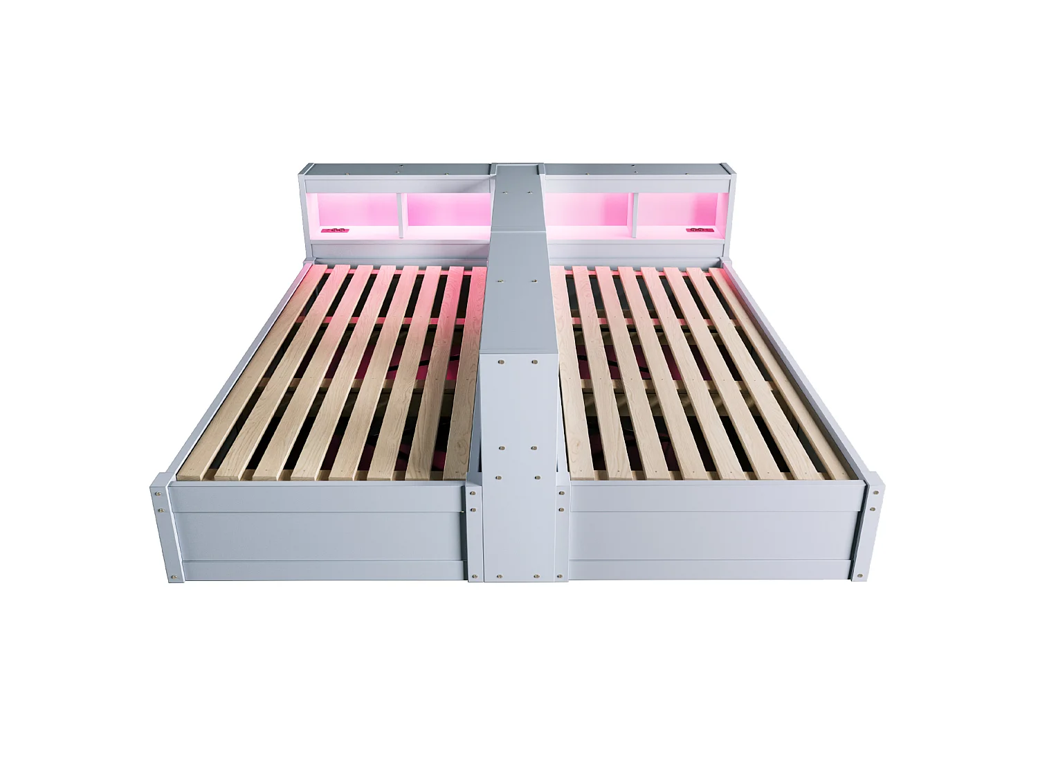 Lit coffre enfant 90/180x200 cm avec LED, prises intégrées et rangements - Bois en MDF gris