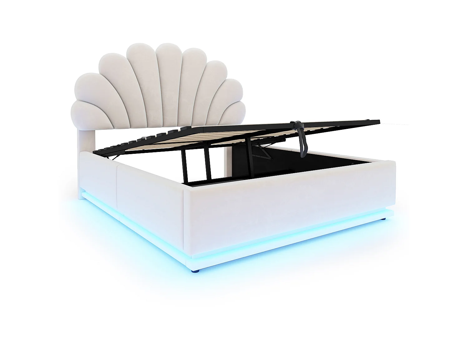 Bettkasten-Bett mit Polsterung 140x200cm - mit LED-Licht - Metallrahmen - Samtstoff - Beige (Matratze nicht enthalten)