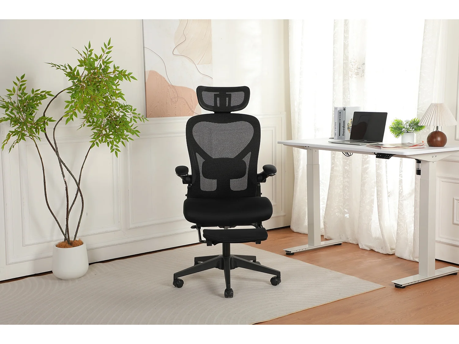 Chaise de bureau pliable avec appui-tête 3D et dossier réglable - Noir