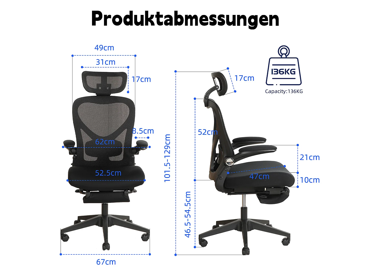 Chaise de bureau pliable avec appui-tête 3D et dossier réglable - Noir