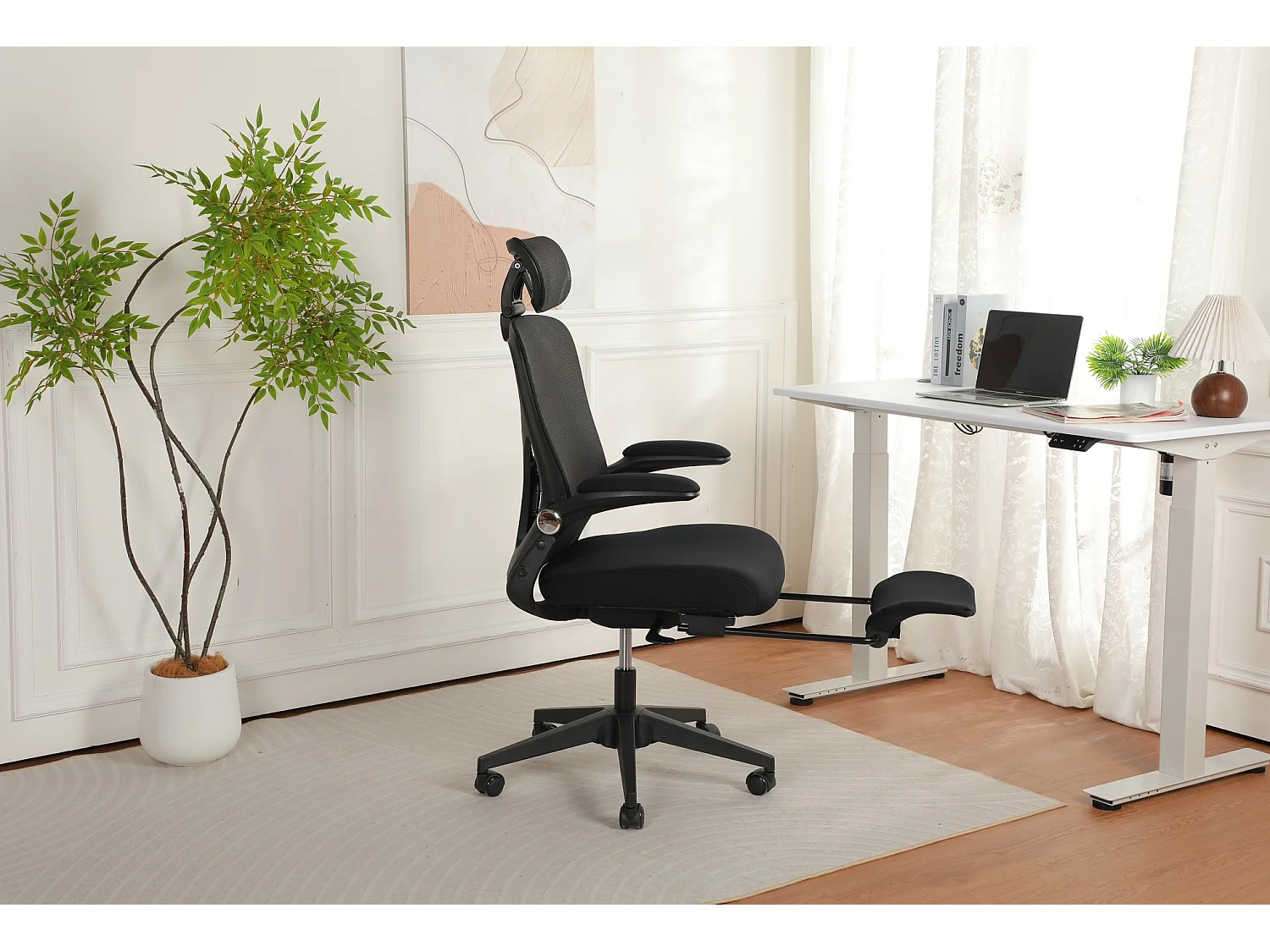 Chaise de bureau pliable avec appui-tête 3D et dossier réglable - Noir