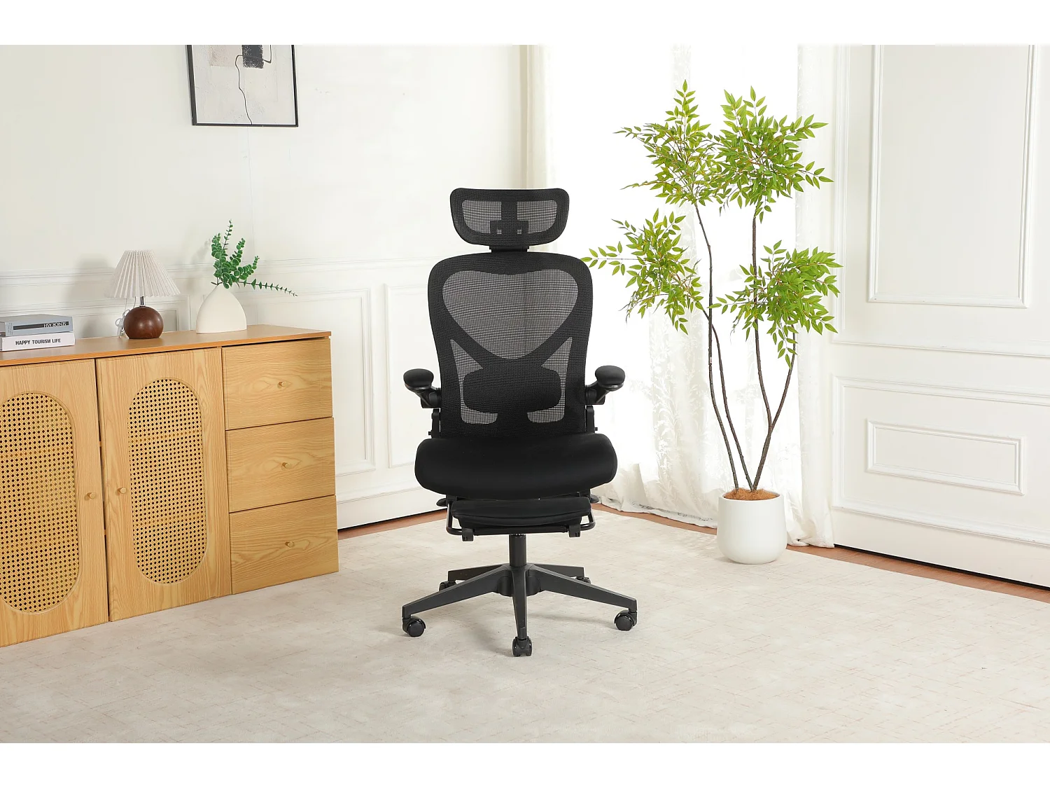 Chaise de bureau pliable avec appui-tête 3D et dossier réglable - Noir
