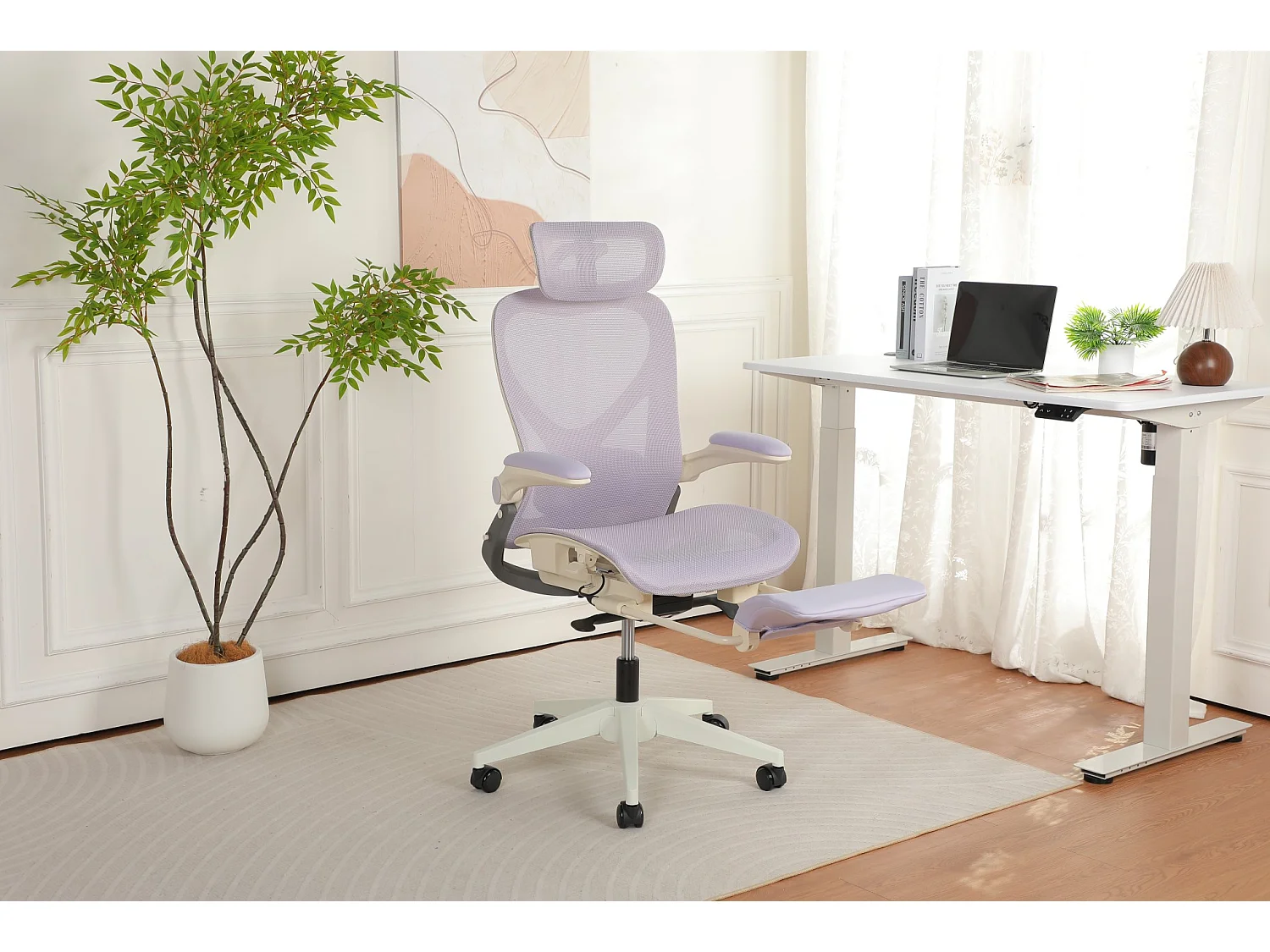 Chaise de bureau ergonomique pliante en maille violet - Avec dossier réglable