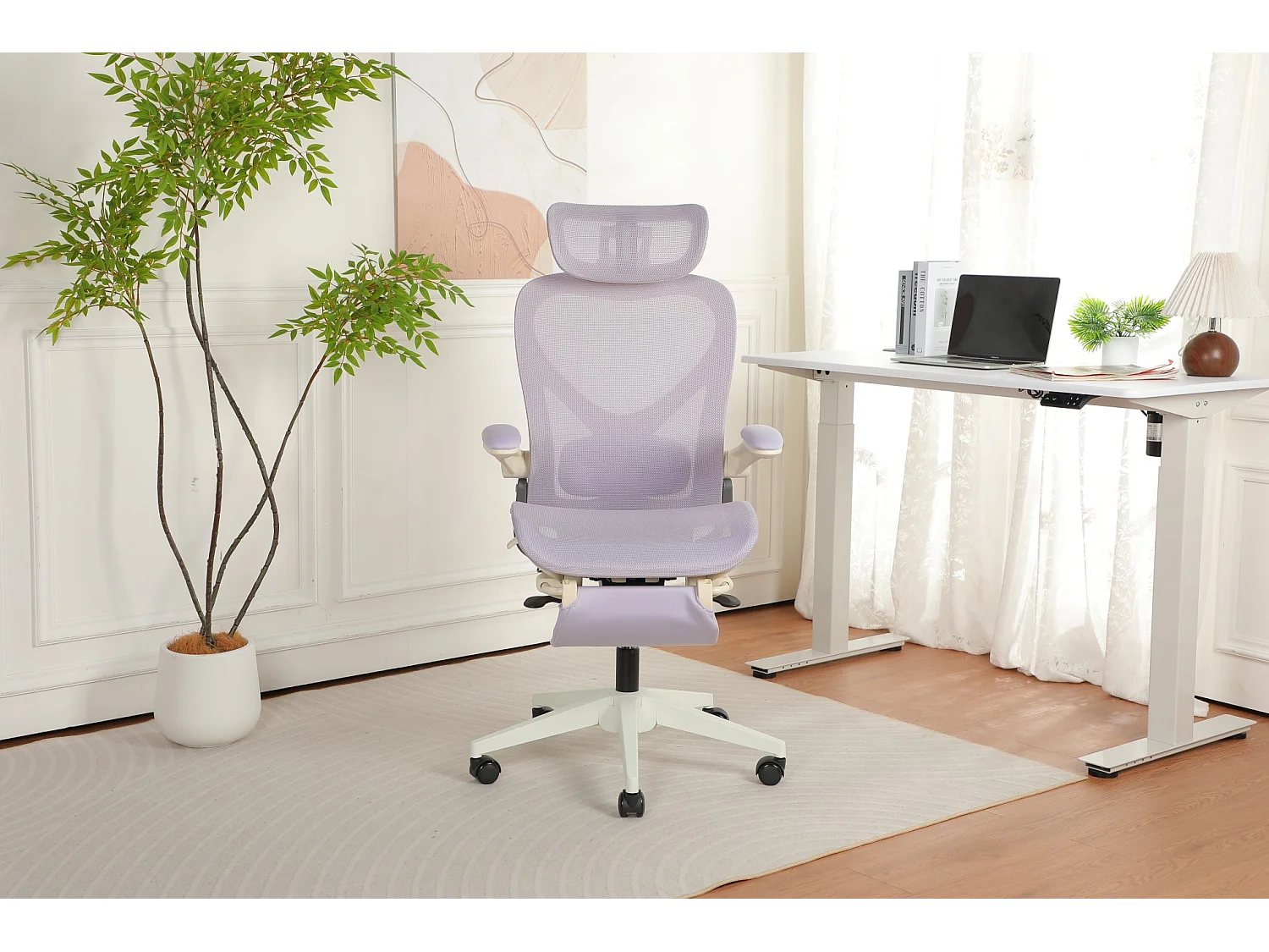 Chaise de bureau ergonomique pliante en maille violet - Avec dossier réglable