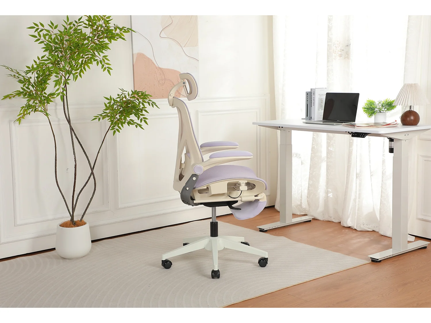 Chaise de bureau ergonomique pliante en maille violet - Avec dossier réglable