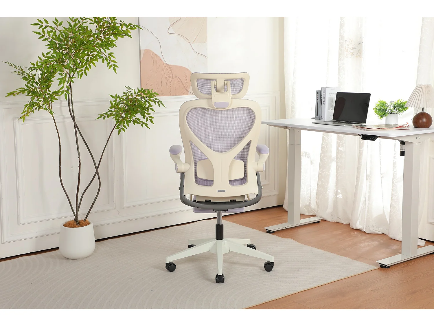 Chaise de bureau ergonomique pliante en maille violet - Avec dossier réglable