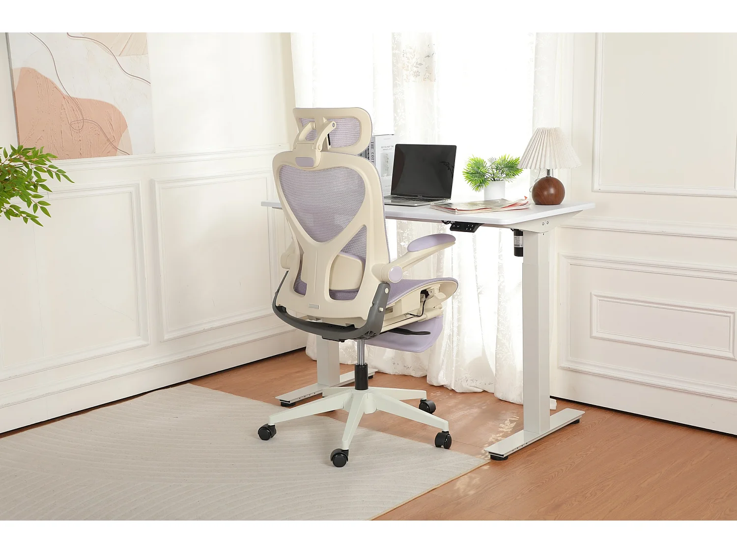 Chaise de bureau ergonomique pliante en maille violet - Avec dossier réglable