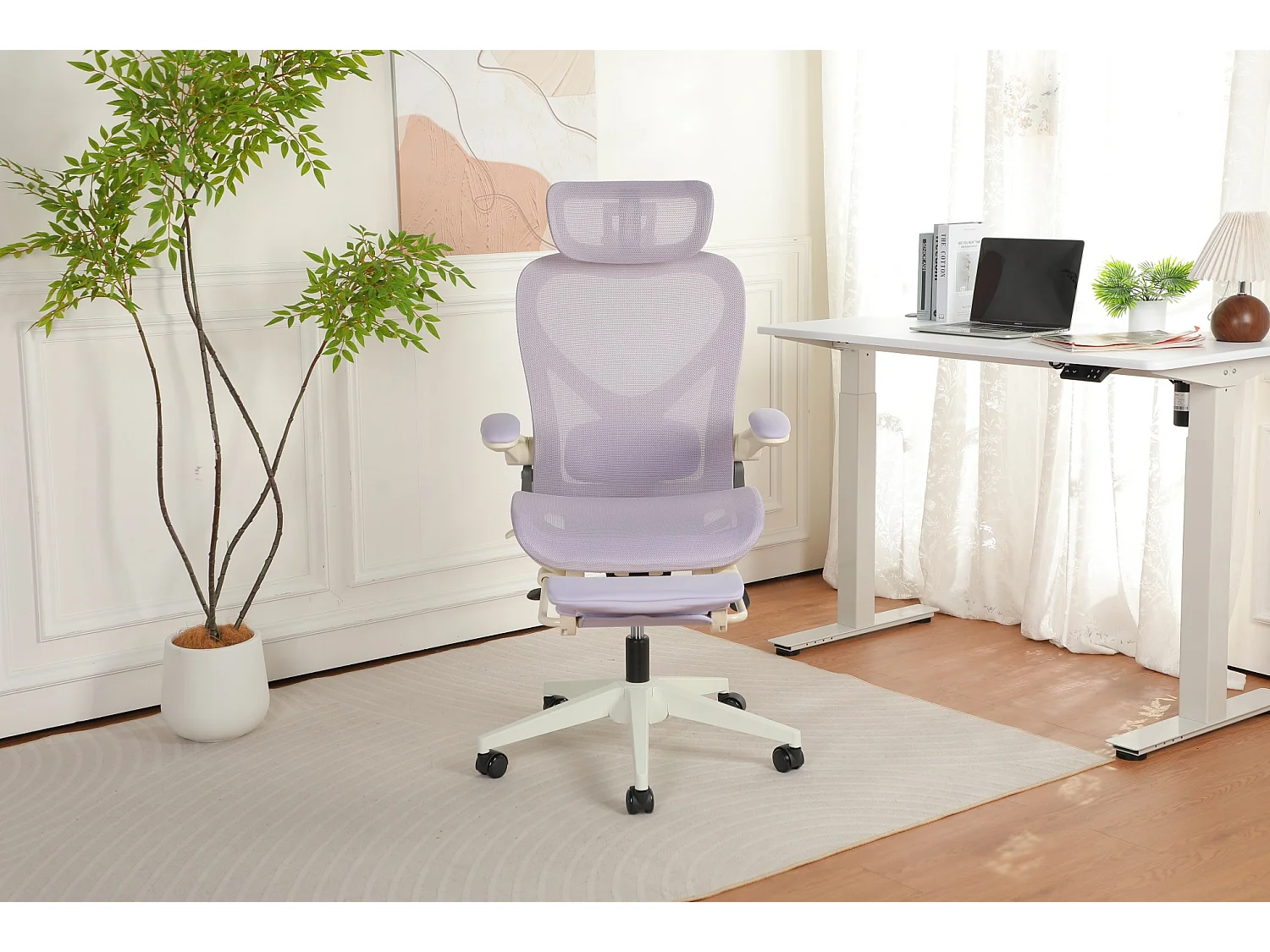 Chaise de bureau ergonomique pliante en maille violet - Avec dossier réglable