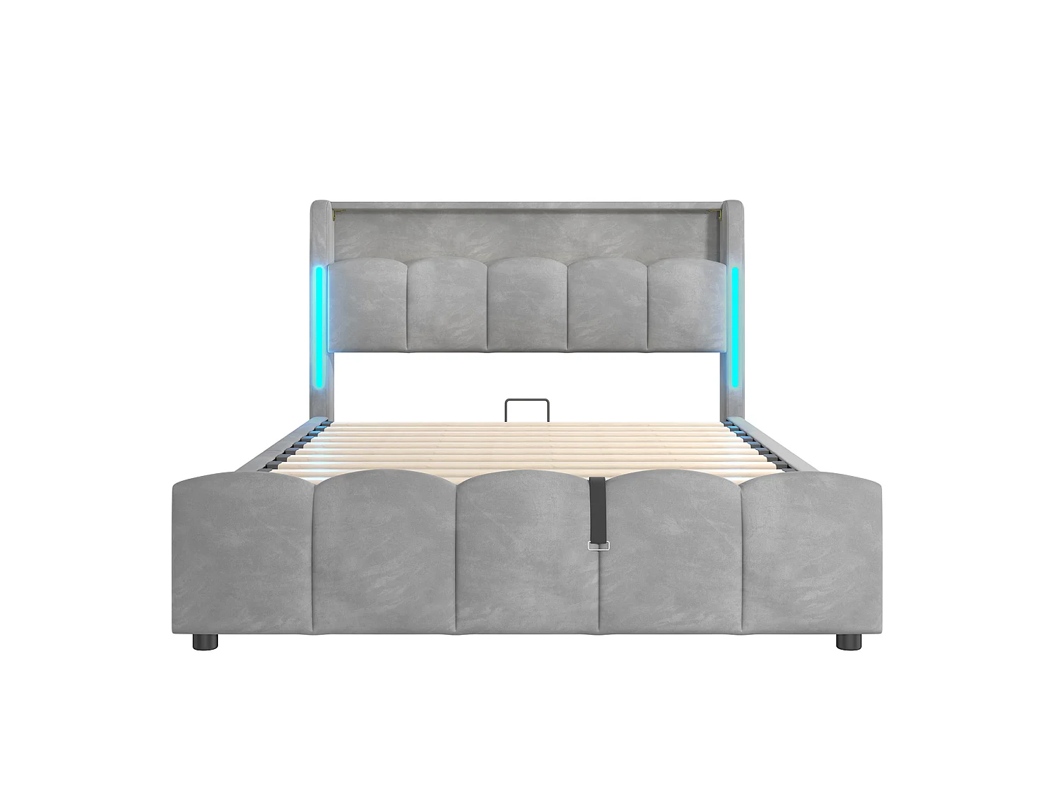 Lit coffre adulte 140x200 cm avec LED et ports USB - Velours gris