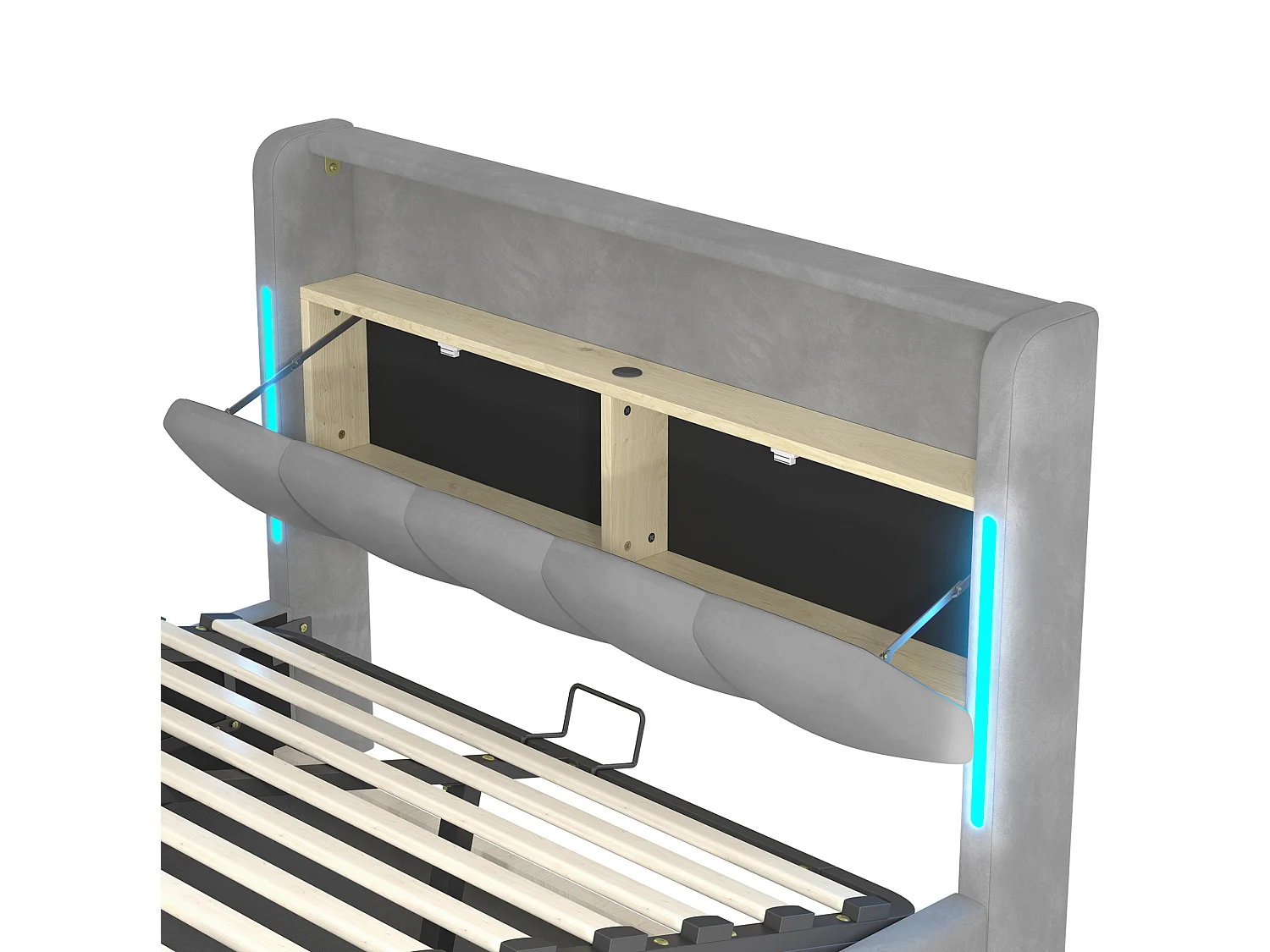 Lit coffre adulte 140x200 cm avec LED et ports USB - Velours gris