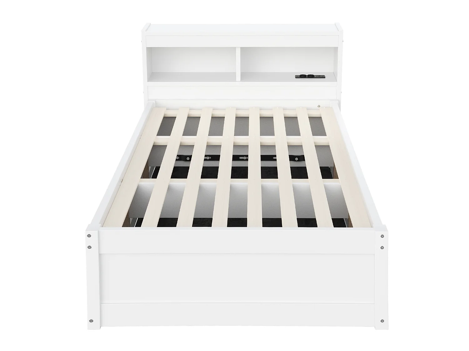 Barnsäng med förvaring 90x200 cm med eluttag, LED-belysning och förvaring - Vit MDF-trä