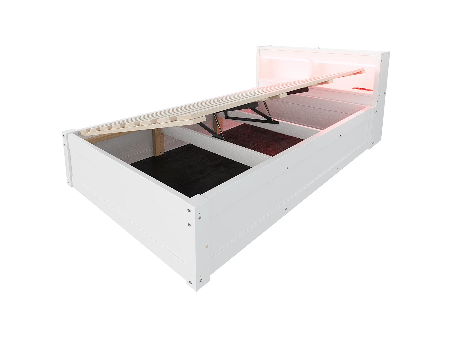 Barnsäng med förvaring 90x200 cm med eluttag, LED-belysning och förvaring - Vit MDF-trä