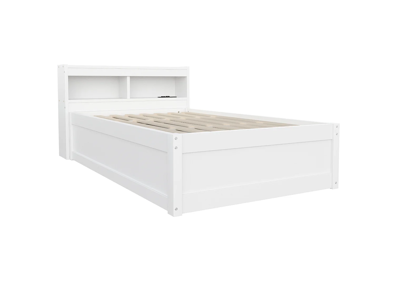 Barnsäng med förvaring 90x200 cm med eluttag, LED-belysning och förvaring - Vit MDF-trä