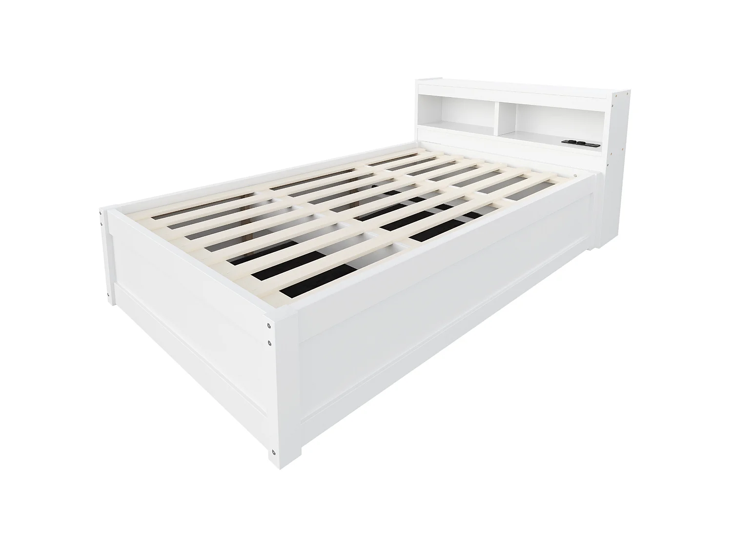 Barnsäng med förvaring 90x200 cm med eluttag, LED-belysning och förvaring - Vit MDF-trä