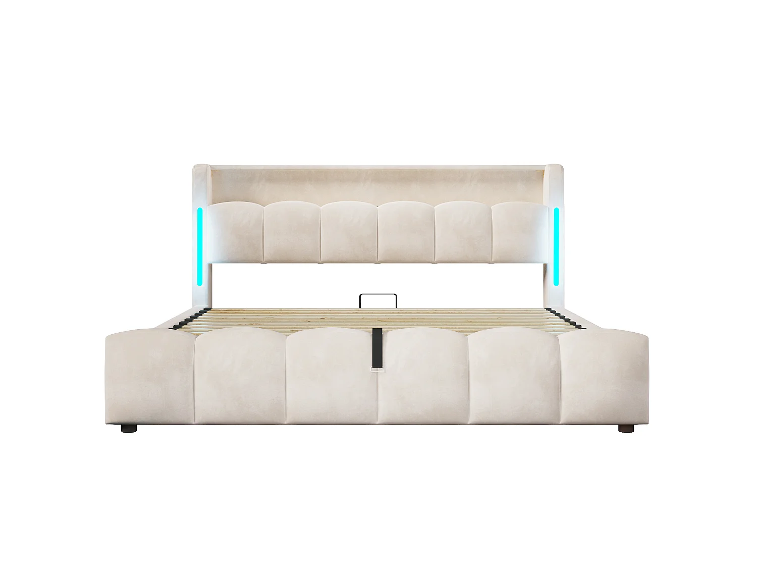 Bettkasten-Bett mit Polsterung 180 x 200 cm - mit LED-Beleuchtung - mit USB + Typ-C - Samtstoff - beige (Matratze nicht enthalten)